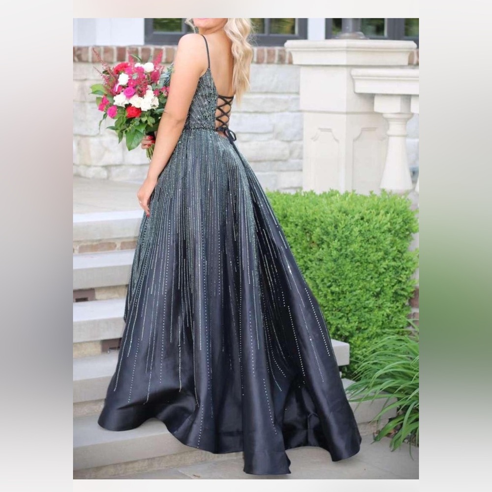 Sherri Hill Black and Silver Backless Gown